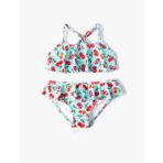 Kirazlı Bikini Seti 2 Parça Fırfırlı Çapraz Askılı
