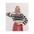 Kırçiçek Kadın Ajurlu Çizgili Triko Crop Bluz