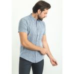 Kırçıllı Açık Lacivert Slim Fit Hakim Yaka Kısa Kollu Keten Erkek Gömlek - XL