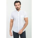 Kırçıllı Beyaz Renk Slim Fit Hakim Yaka Kısa Kollu Keten Erkek Gömlek