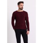 Kırçıllı Bordo Renk Slim Fit Uzun Kollu Geniş Bisiklet Yaka Erkek Kazak