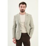 Kırçıllı Haki Slim Fit Mono Yaka Keten Erkek Ceket - 58