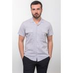 Kırçıllı Kahverengi Slim Fit Apaç Yaka Kısa Kollu Erkek Gömlek - Kahverengi - Ekru