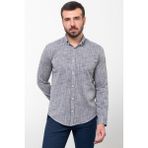Kırçıllı Lacivert Slim Fit Uzun Kollu Erkek Gömlek - 2XL - Lacivert-Ekru