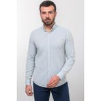 Kırçıllı Mavi Slim Fit Uzun Kollu Erkek Gömlek - Mavi-Ekru