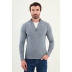 Kırçıllı Slim Fit Fermuarlı Yarım Balıkçı Yaka Erkek Triko Kazak - Gri - 2XL