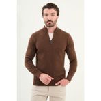 Kırçıllı Slim Fit Fermuarlı Yarım Balıkçı Yaka Erkek Triko Kazak - Kamel - XL