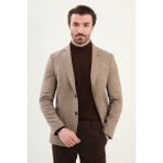 Kırçıllı Slim Fit Torba Cep Mono Yaka Erkek Ceket - Bej - 58