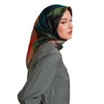 Kiremit Çizgi Desen Twill İpek Eşarp