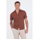 Kiremit Italyan Düğmeli Yaka Kısa Kol Cepsiz Slim Fit Gömlek 1004250255 - 2XL