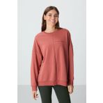 Kiremit Kompakt Pamuklu Kalın Pürüzsüz Dokulu O Yaka Oversize Fit Kadın Sweatshirt - 97288