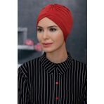 Kiremit Pratik Hazır Geçmeli Tesettür Bone Sandy Kumaş Taçlı Büzgülü 1208_05