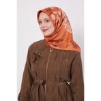 Kiremit Soyut Gül Desen Twill İpek Eşarp