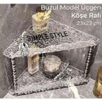 Kırık Cam Desenli Şeffaf 2 Katlı Köşe Rafı, 23X23 Cm, Şık ve Modern - Ahşap - Bej - Siyah