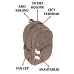 Kırinkıl Su Geçirmez Kumaş Büyük Boy Unisex Okul Sırt Ve Seyahat Çantası toprak