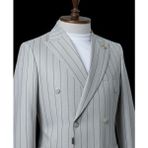 Kırlangıç Yaka,torba Cepli, Kruvaze, Çizgili, Erkektakım Elbise, Slim Fit, Gri - 6 Drop - 54