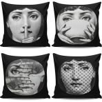Kırlent Dünyası 4 Lü Kombinli Fornasetti Figürlü Dijital Baskılı Kırlent Kılıfı - 43 x 43 cm - Siyah