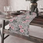Kırlent Dünyası Gül Desenli Dekoratif Runner - 45 x 140 cm - Gri - Pembe