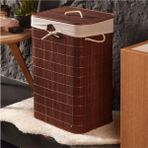 Kirli Çamaşır Sepeti Bambu Çamaşır Selesi Kapaklı Natural Dikdörtgen Hasır Desen Kirli Sepeti 40X30 - Acorn