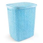 Kirli Çamaşır Sepeti Kapaklı 65 Lt Örgü Desenli Plastik Çamaşır Sepeti Banyo Sepeti -