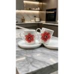 Kirlinova® Kirmizi Çiçek 2'Li Porselen Fincan Takimi