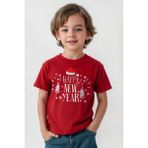 Kırmız Renk Çocuk Tişört Happy New Year 2025 Yeni Yıl Hediye Noel Yılbaşı Baskılı T-Shirt - Siyah - 11 - 12 Yaş