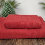 Kırmızı %100 Pamuklu 2'li Banyo Havlu Seti (70X140 cm Banyo Havlusu ve 50X90 cm Baş Havlusu)