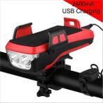 KIRMIZI-2400MA Tarzı Güneş Bisiklet Işık Yağmur Geçirmez Bir LED USB Güç Cep Telefonu Tutucu Hoparlör Hepsi Bir Arada Bisiklet Far Işıkları Şarj Edilebilir (Yurt Dışından)