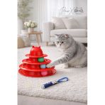 Kırmızı 3 Katlı Toplu Kedi Oyuncağı + Lazer Oyuncak Hediyeli | Eğlenceli Kedi Oyuncak Seti