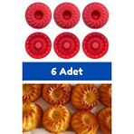 Kırmızı 6'lı Silikon Mini Kek Kalıbı - Muffin Kalıbı 6 Adet Göbekli Kek Kalıbı