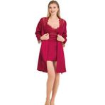 Kırmızı A Kalite Saten Dantelli Gecelik Sabahlık Takım, M, LD15212-198IGP101210