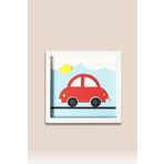 Kırmızı Araba Temalı Katmanlı Mdf - Çocuk ve Bebek Odası Duvar Tablosu 33x33x2.5 Cm