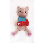 Kırmızı Balıklı Kedi Amigurumi Organik Oyuncak