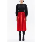 Kırmızı Beli Lastikli Midi Etek 81150 - 42