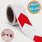 Kırmızı Beyaz Petekli Ok Yönlendirme Reflektörlü Reflektif Yapışkanlı En 10 Cm (5 Metre) Şerit Bant