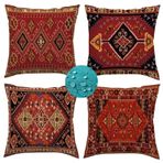 kırmızı Bohemia Yastık Kılıfları 70 cm x 70 cm 4'lü Set Su Geçirmez Dış Mekan Kare Keten Minder Görünmez Fermuarlı Çift Taraflı Baskılı Desenler Dekoratif Yastıklar İç Mekan Dış Mekan Veranda için