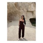 kırmızı butiks Kahve Luxe Drapeli Askılı Tulum