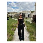 kırmızı butiks Siyah Kayık Yaka Kemerli Tulum