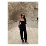 kırmızı butiks Siyah Luxe Drapeli Askılı Tulum