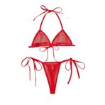 Kırmızı Büyük Beden Likralı Transparan Tül Regular Fantezi String Bralet İç Çamaşırı Takımı