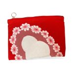 Kırmızı Çanta, El Yapımı Beyaz Çiçek Dantel Detaylı, Fermuarlı Portföy, Özel Tasarım Clutch