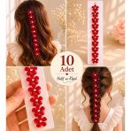 Kırmızı Çiçek Saç Küpesi 10’Lu Set – Parlak Ve Romantik Saç Aksesuarı