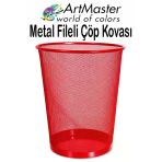 Kırmızı Çöp Kovası Paslanmaz Çelik Fileli 1 Adet Ofis Büro Okul Çöp Kovası Metal Delikli Kolay Kullanım