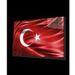 Kırmızı Dalgalı Türk Bayrağı Cam Tablo, Ev ve Ofis Duvar Dekoru, Hediyelik Büyük Temperli Cam Tablo