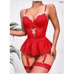Kırmızı Dantel Jartiyer Kemerli Kadın İç Çamaşırı Seti, Askılı Korse, Seksi Lingerie