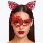 Kırmızı Dantel Maske Taç Seti 1 No - Kostüm Seti