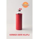 Kırmızı Deri Kılıflı Cam Matara - 1lt