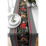 Kırmızı Desenli Süet ve Dokuma Runner, Yılbaşı ve Noel Dekorasyon Için 140X40 cm - Altın - Turkuaz