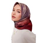 Kırmızı Desenli Twill İpek Eşarp