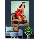 Kırmızı elbise vintage kadın Dekoratif Kanvas - Mdf Ahşap Tablo